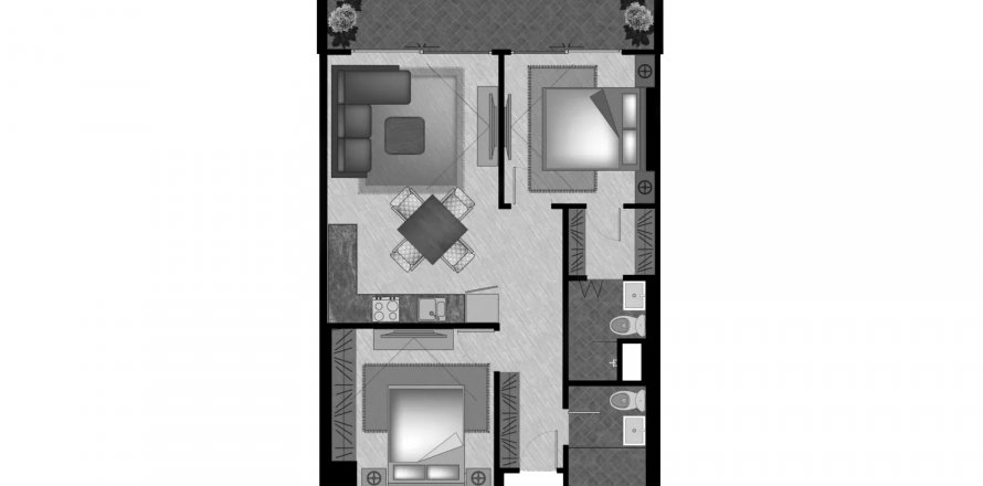 Планировка Квартиры «2BR-24» 2 спальни в ЖК Calypso Garden