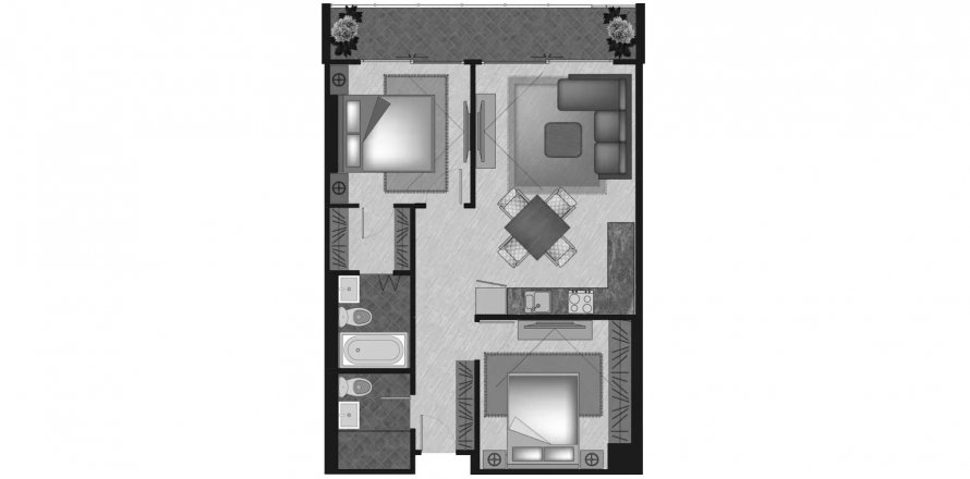Планировка Квартиры «2BR-23» 2 спальни в ЖК Calypso Garden