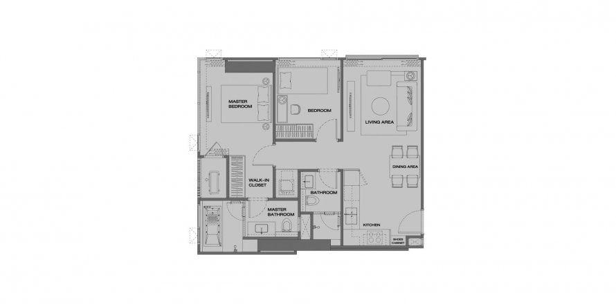 Condominium floor plan «2BR-52», 2 bedrooms in Anil Sathorn 12