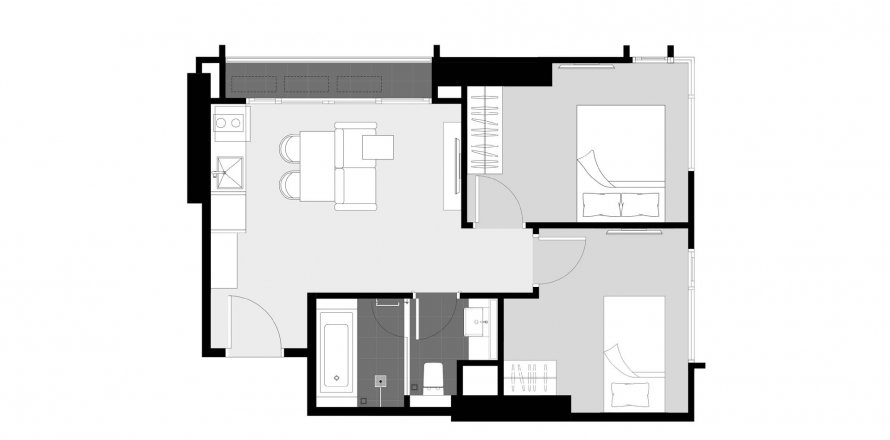 Condominium floor plan «2BR-56», 2 bedrooms in Park Origin Thonglor