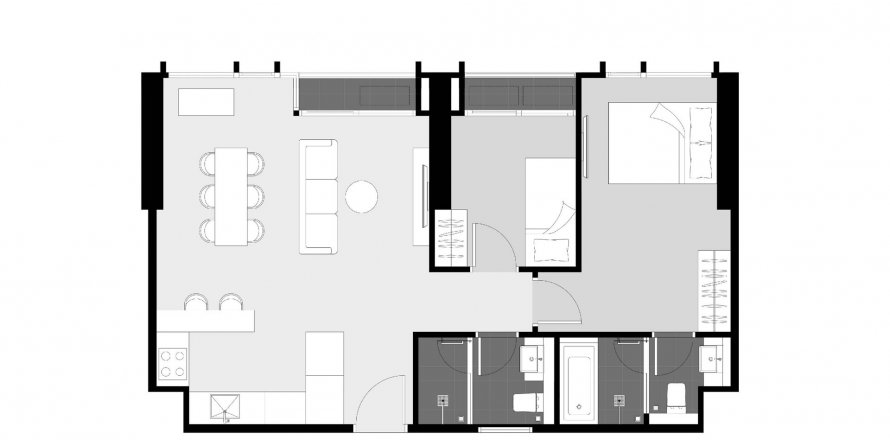 Condominium floor plan «2BR-57», 2 bedrooms in Park Origin Thonglor