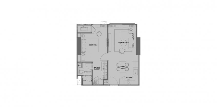 Condominium floor plan «1BR-47», 1 bedroom in Anil Sathorn 12