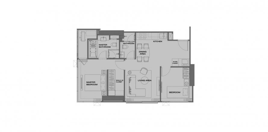 Condominium floor plan «2BR-51», 2 bedrooms in Anil Sathorn 12