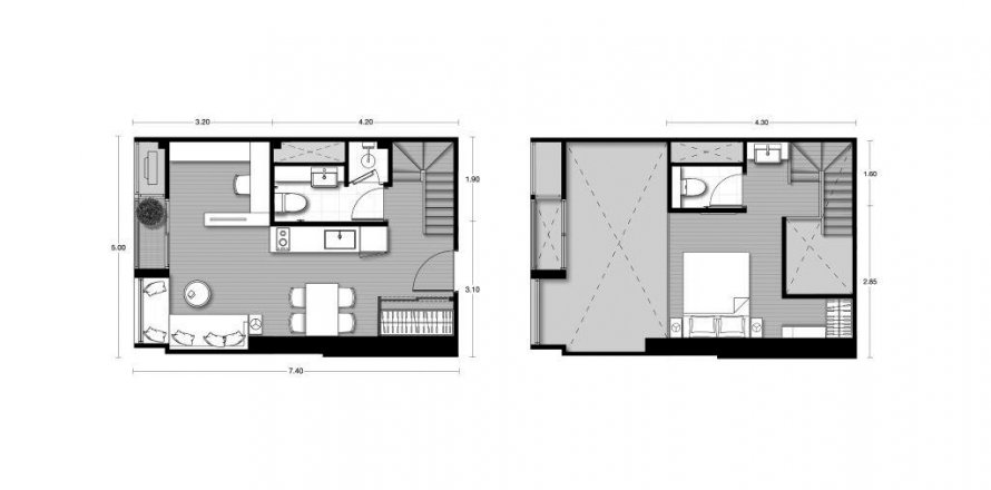 Condominium floor plan «2BR-60», 2 bedrooms in Noble Form Thonglor