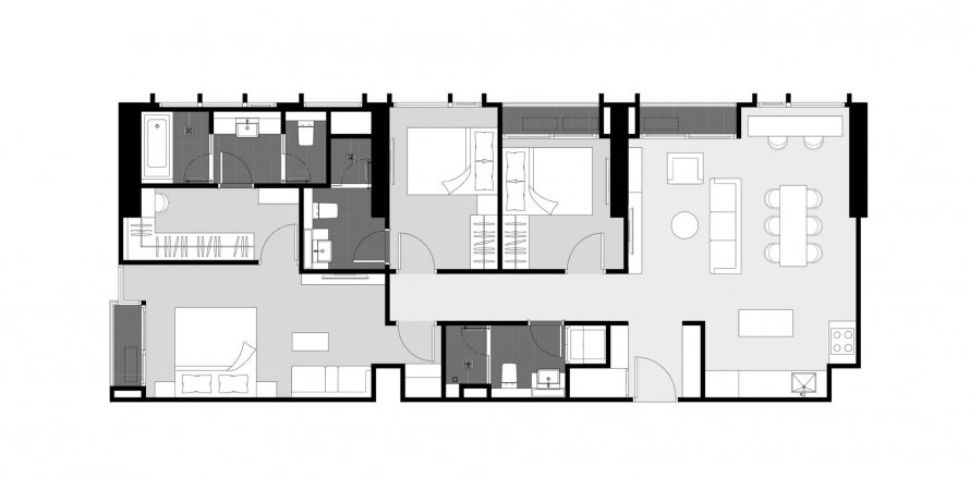 Penthouse Grundriss «3BR-63», 3 Schlafzimmer in Park Origin Thonglor