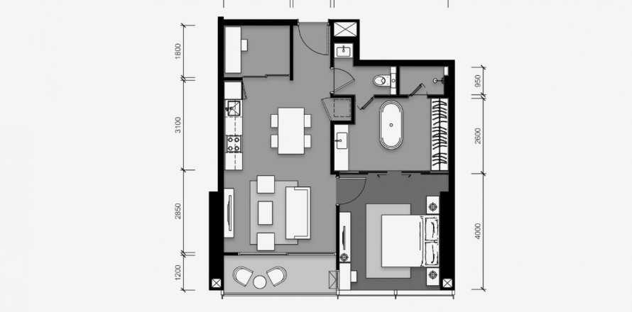 Plano de planta de condominio «1BR-58», 1 dormitorio in Tait 12