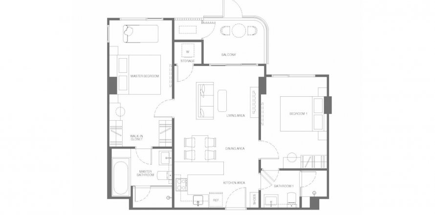 Apartment floor plan «CANVAS Cherngtalay», 2 bedrooms in Canvas