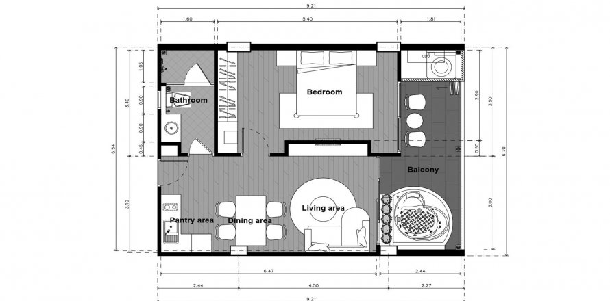 Condominium floor plan «1BR-3», 1 bedroom in Babylon Sky Garden 2