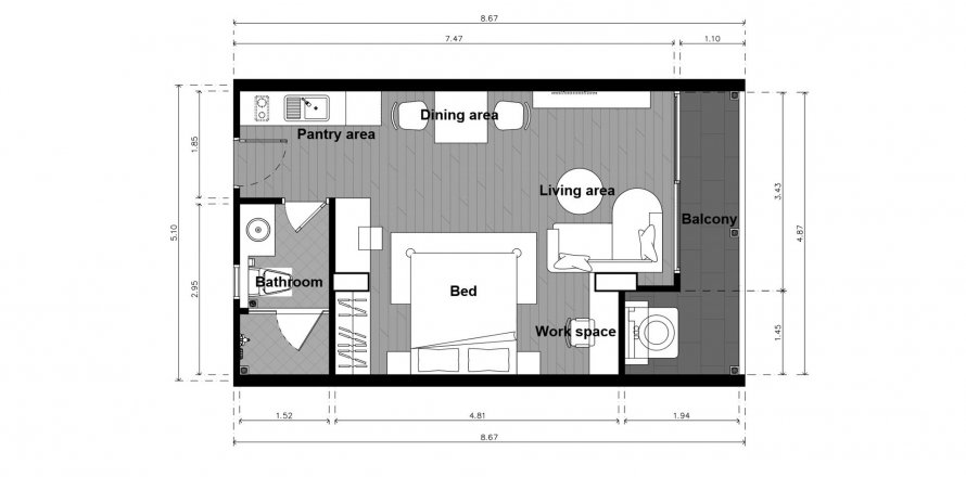 Condominium floor plan «0BR-1», 1 room in Babylon Sky Garden 2
