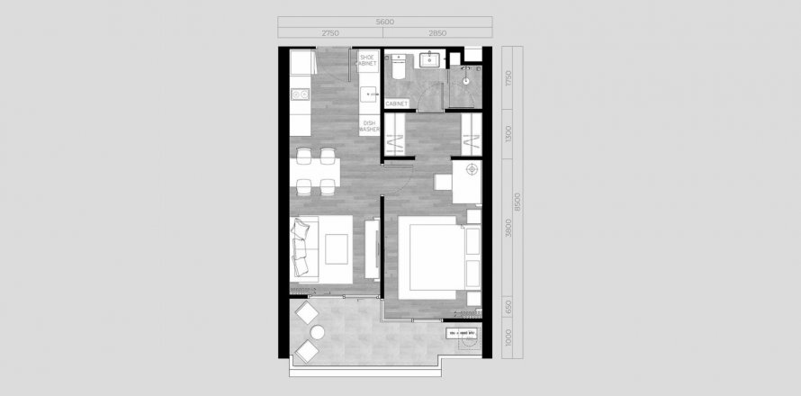 Plano de planta de apartamento «THE OZONE OASIS CONDOMINIUM PHASE II», 1 dormitorio in THE OZONE OASIS CONDOMINIUM PHASE II