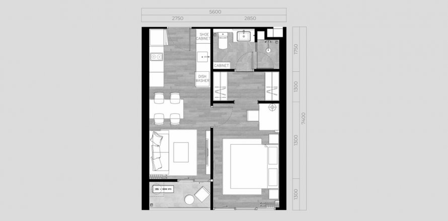 Apartment floor plan «THE OZONE OASIS CONDOMINIUM PHASE II», 1 bedroom in THE OZONE OASIS CONDOMINIUM PHASE II