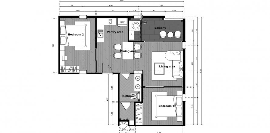 Condominium floor plan «2BR-4», 2 bedrooms in Babylon Sky Garden 2