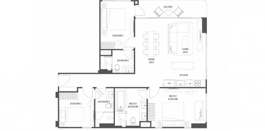 Eigentumswohnung Grundriss «The Standard Residences», 3 Schlafzimmer in The Standard Residences