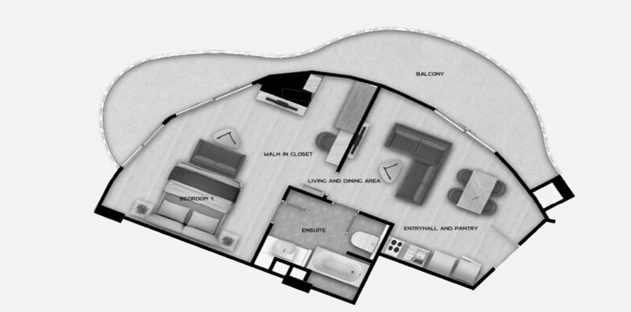 Plano de planta de condominio «1BR-10», 1 dormitorio en el edificio Building A Aura Condominium in Phuket, Thailand, Aura Condominium
