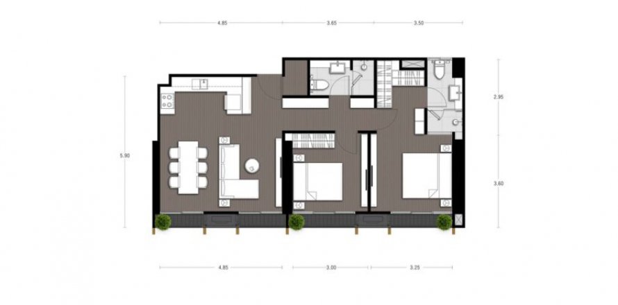 Penthouse floor plan «2BR-73», 2 bedrooms in Noble State 39