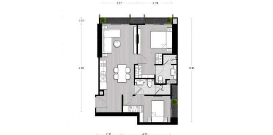 Condominium floor plan «2BR-72», 2 bedrooms in Noble State 39