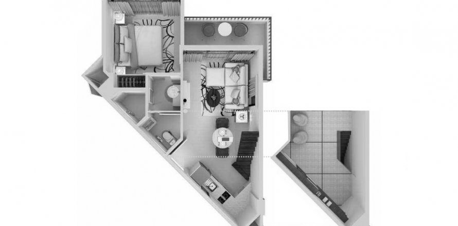 Планировка Квартиры «1BR-24» 1 спальня в ЖК Cassia Phuket