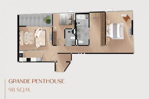 Penthouse à Bangkok, Thaïlande 2 chambres № 124593