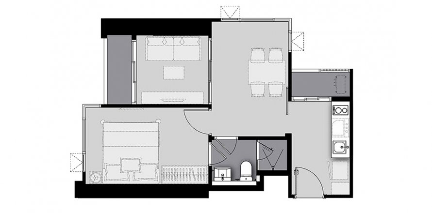 Eigentumswohnung Grundriss «1BR-40», 1 Schlafzimmer in Life Sathorn Sierra

