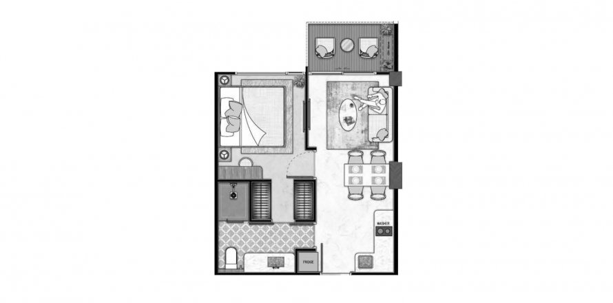 Eigentumswohnung Grundriss «The Riviera Beverly Hills», 1 Schlafzimmer in The Riviera Beverly Hills