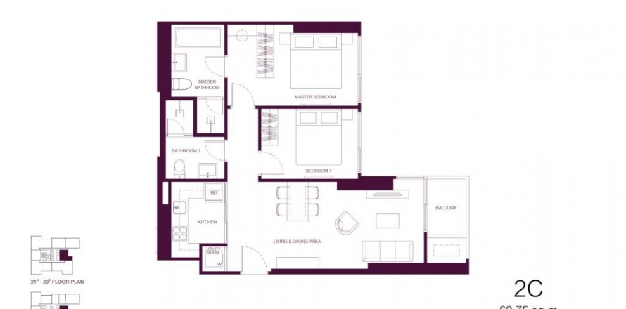 Condominio de 2 dormitorios en Bangkok, Tailandia № 132582