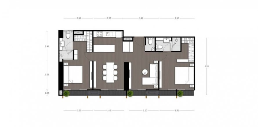 Penthouse floor plan «2BR-74», 2 bedrooms in Noble State 39