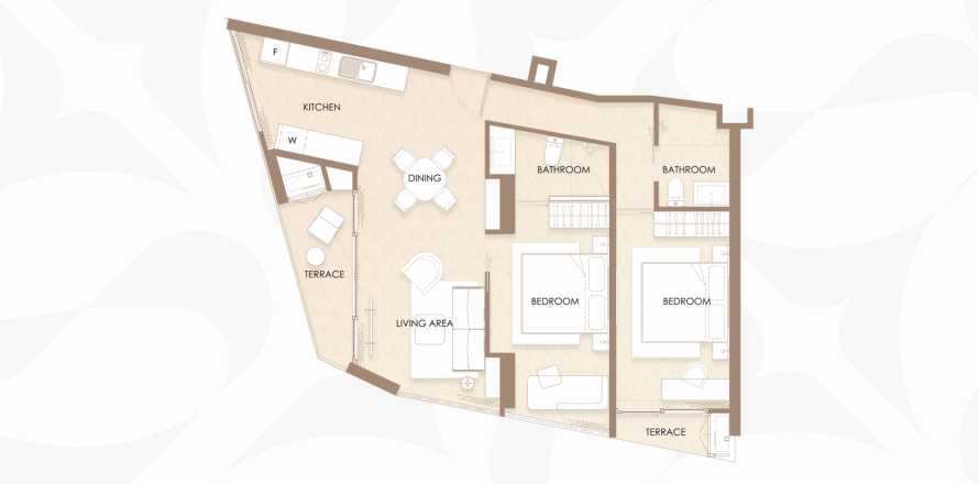 Apartment floor plan «Siamese Bangtao», 2 bedrooms in building Building A Siamese Bangtao in Layan-Bangtao, Phuket in Thailand, Siamese Bangtao