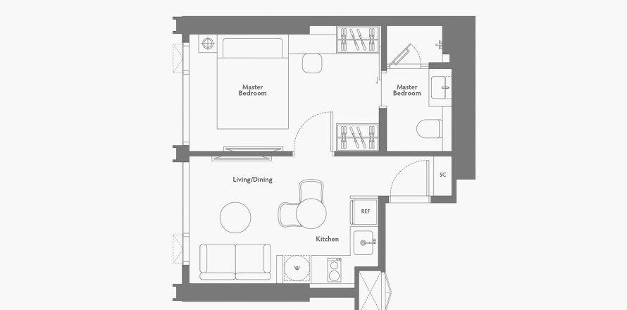 Apartment floor plan «1BR-54», 1 bedroom in 125 Sathorn